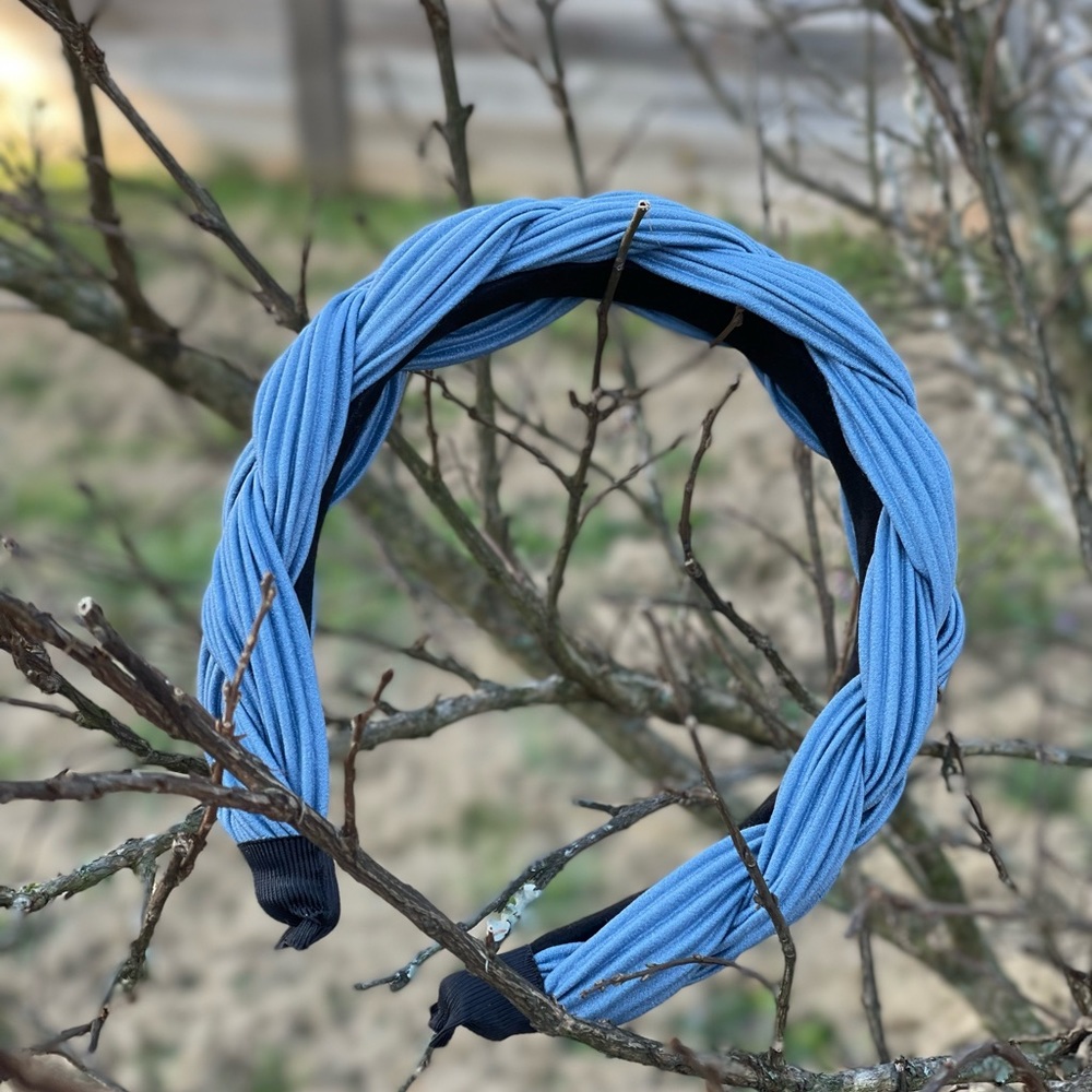 New Handmade Crinkle Jumbo Blue Weave comfy bendable Soft Headband